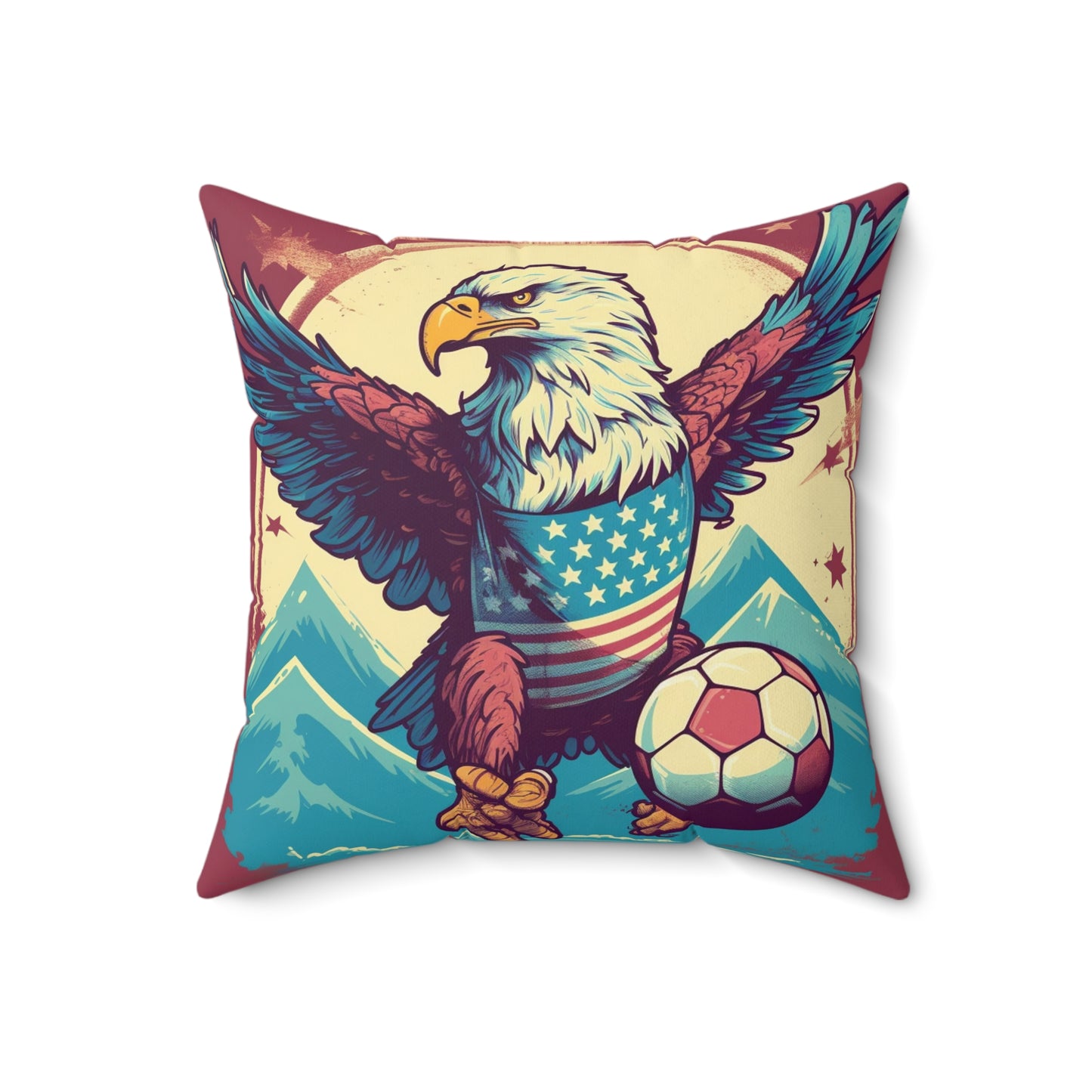 American Bald Eagle Soccer Athletic Team USA Graphic Spun Polyester Square Pillow