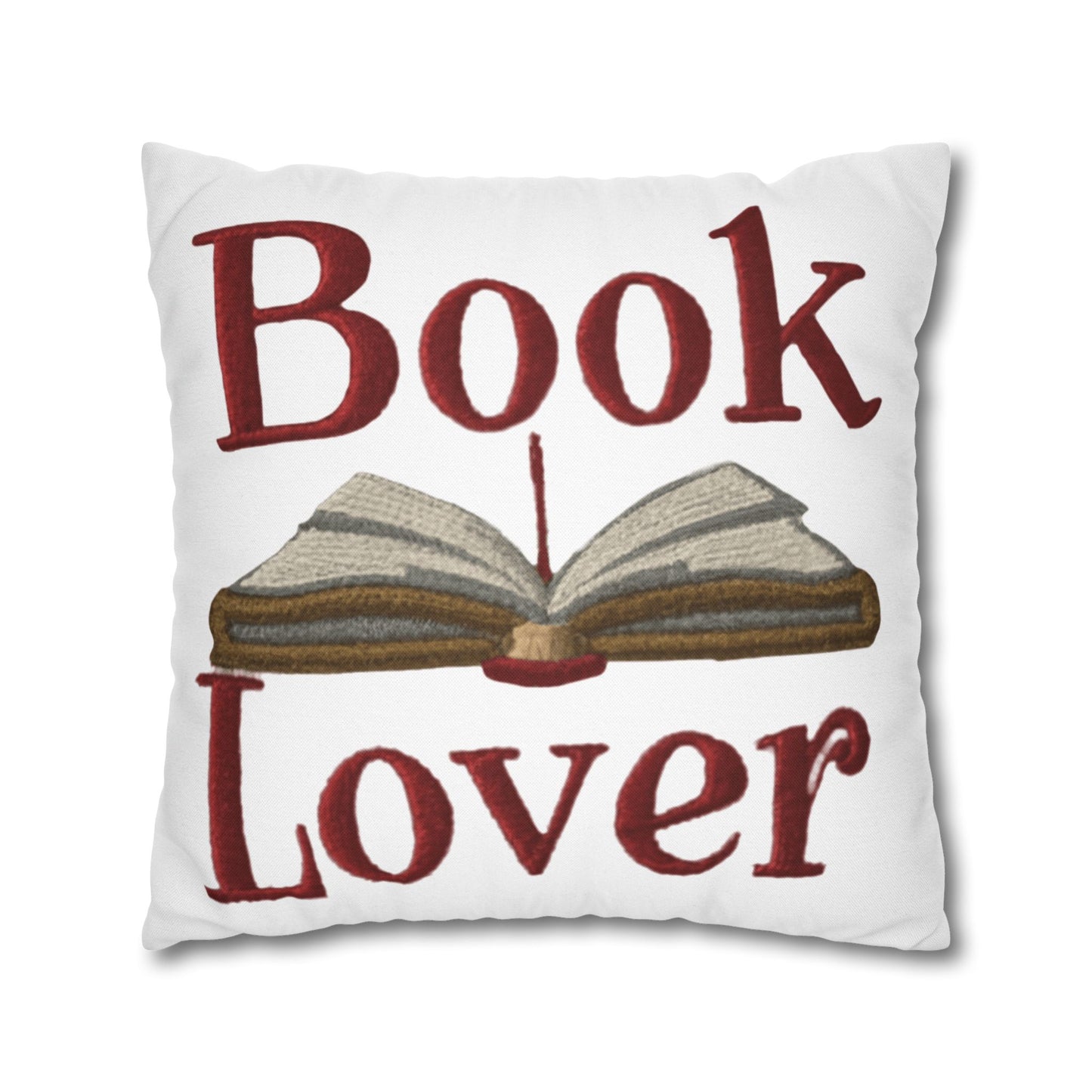 Open Book Embroidery Art: Book Lover Text for Avid Readers - Spun Polyester Square Pillow Case