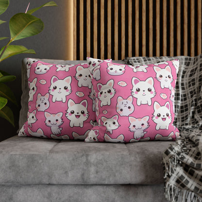 Adorable Cartoon-Style Anime Kitten, Cat, Kitty Pattern - Cute and Colorful - Spun Polyester Square Pillow Case