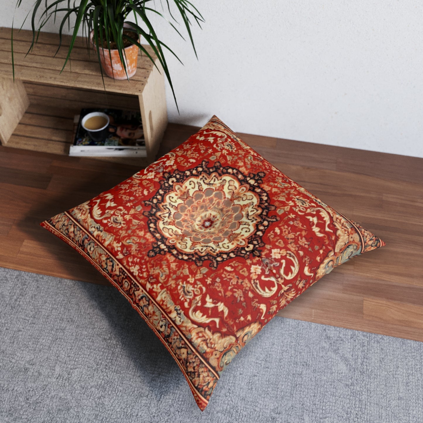 Tufted Floor Pillow Oriental-Inspired Polyester & Stitching Double-Sided Print