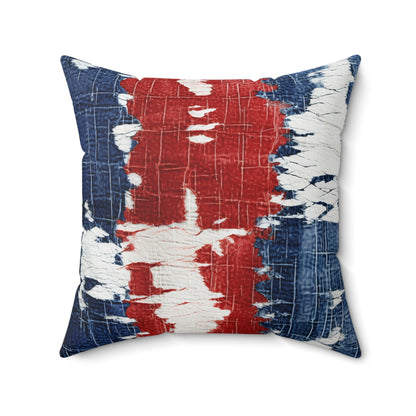 Patriotic Red, White & Blue: Distressed Denim-Style, Torn Fabric - Spun Polyester Square Pillow