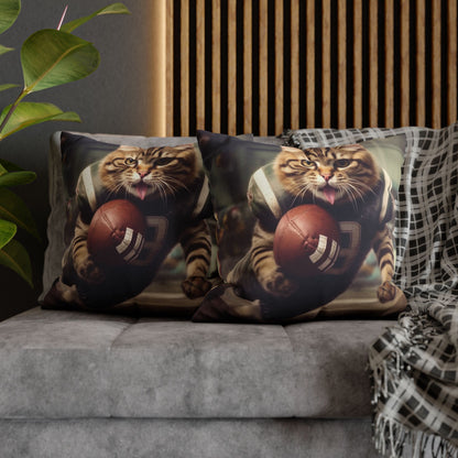 Football Field Felines: Kitty Cats in Sport Tackling Scoring Game Position - Spun Polyester Square Pillow Case