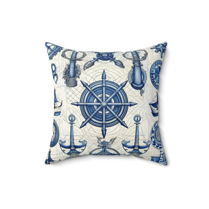 Nautical Theme Art - Anchors, Ropes, Compass Spun Polyester Square Pillow