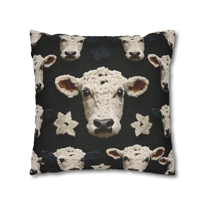 Crochet Cow Pattern Farm Animal Fabric Style - Spun Polyester Square Pillow Case