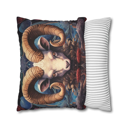 Aries Zodiac Ram - Vibrant Astrological Sign Cosmic Space Symbol - Spun Polyester Square Pillow Case