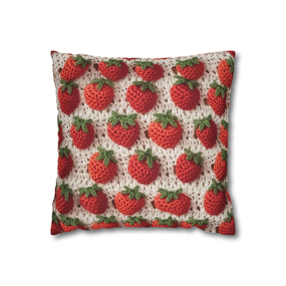 Strawberry Traditional Japanese, Crochet Craft, Fruit Design, Red Berry Pattern - Spun Polyester Square Pillow Case