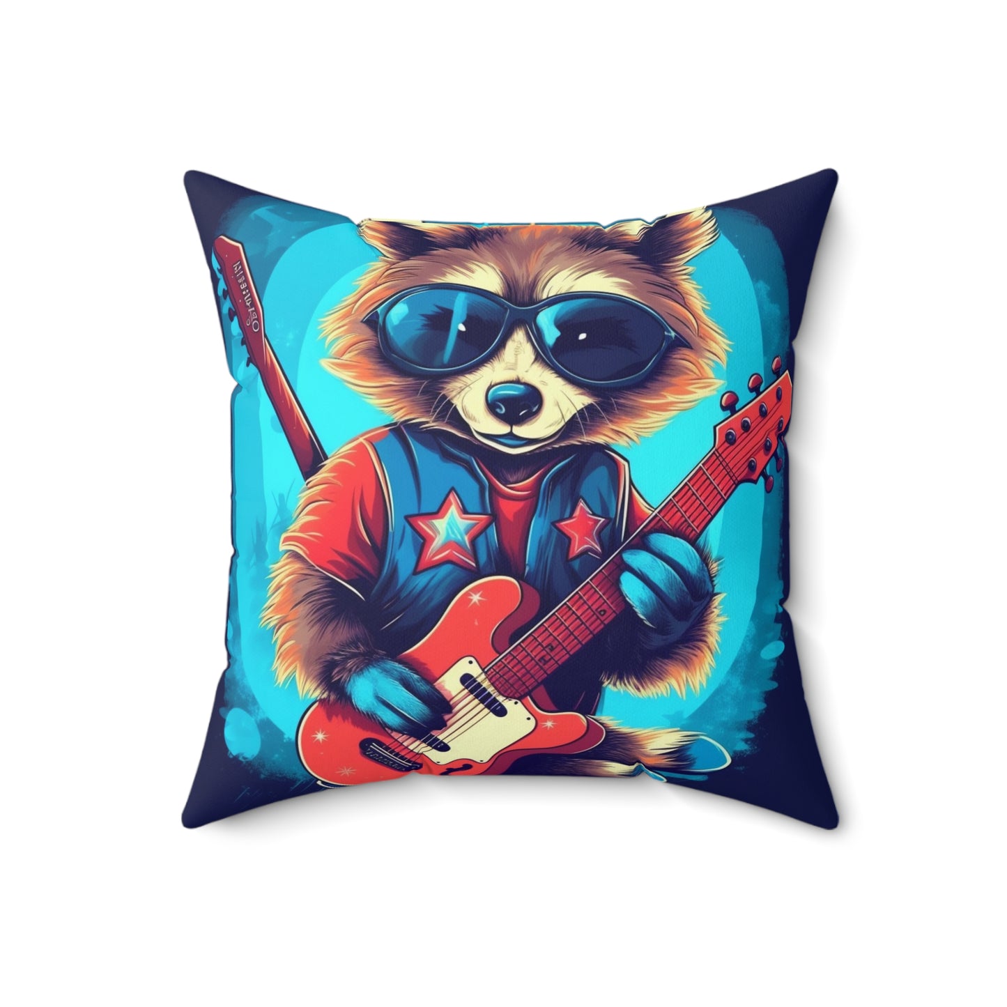 Rock Star Raccoon - Animal Musician Playing Guitar Spun Polyester Square Pillow