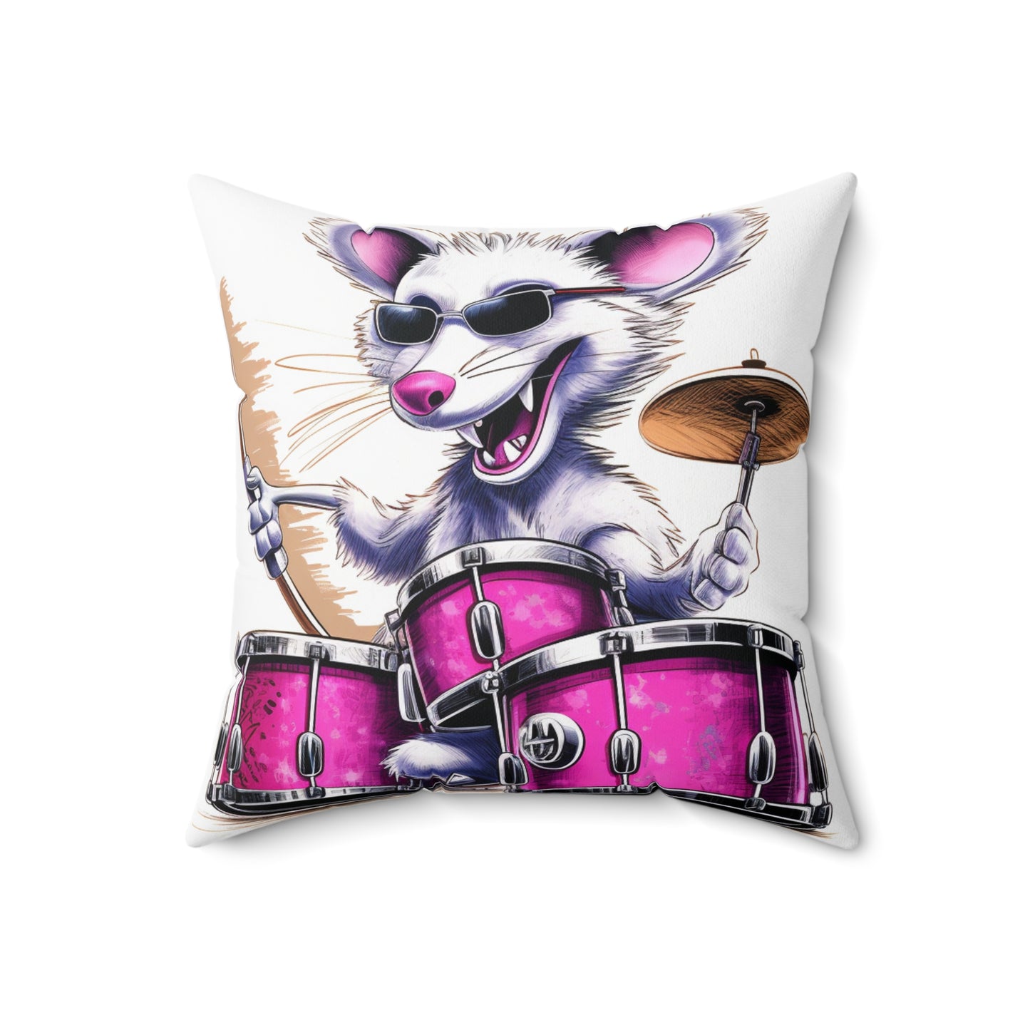 Opossum Drum Band Furry Animal Graphic Anime Spun Polyester Square Pillow