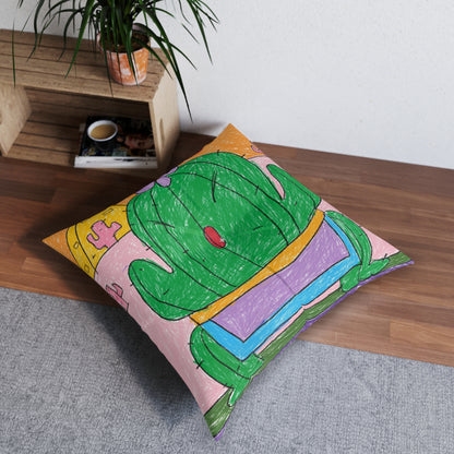 Desert Cactus Sumo Wrestler Graphic Tufted Floor Pillow, Square