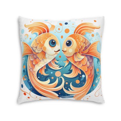 Charming Cartoon Fish Pisces - Dreamy Zodiac Illustration - Tufted Floor Pillow, Square