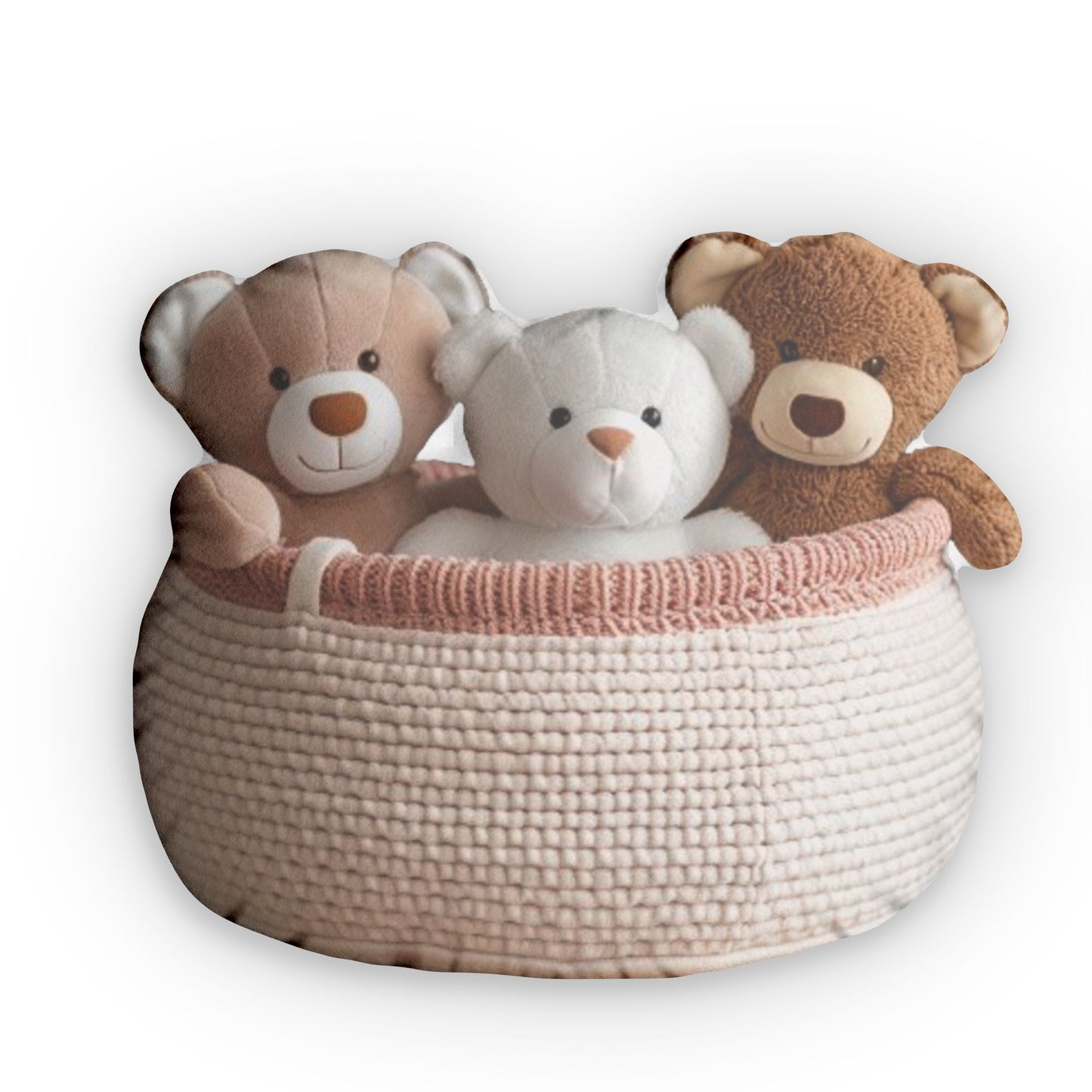 Three Beautiful Soft Large Toys In A Fabric Basket - Shaped Pillow