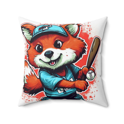 Red Panda Baseball Sport Athletic Graphic Spun Polyester Square Pillow