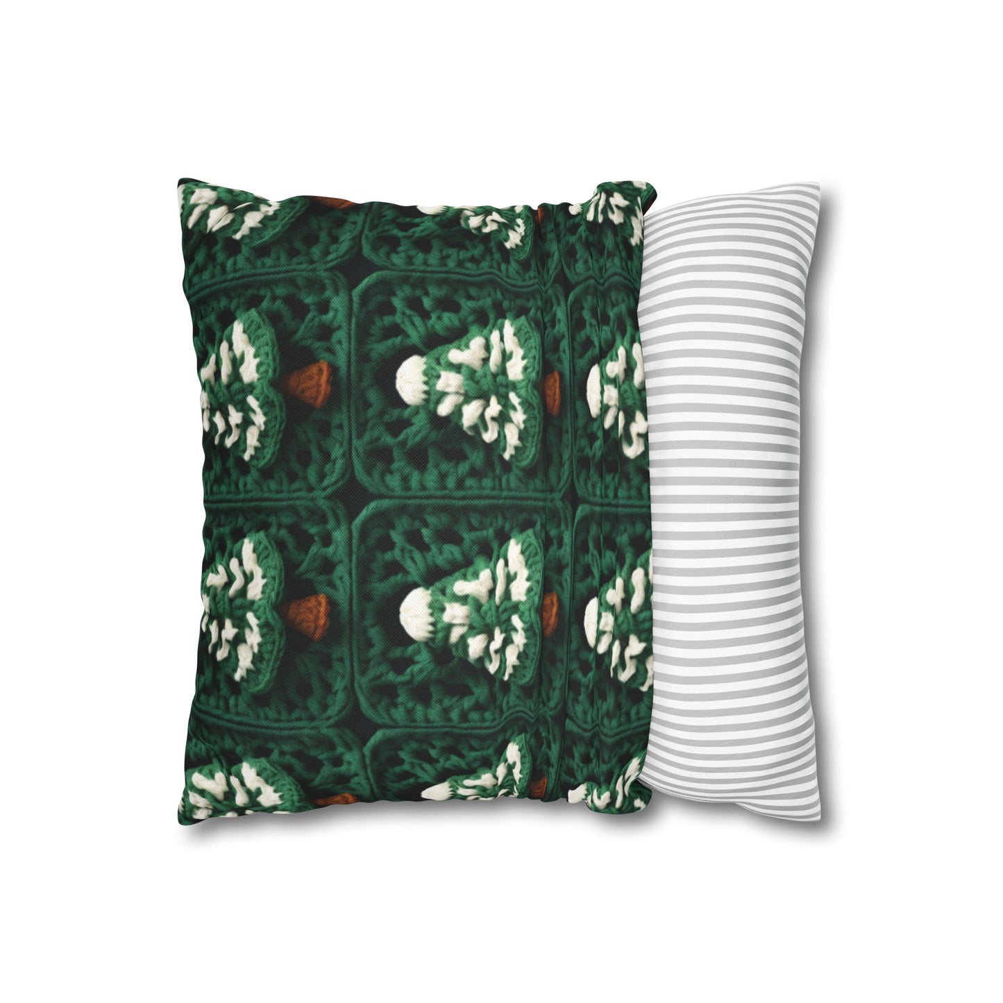 Evergreen Christmas Trees Crochet, Festive Pine Tree Holiday Craft, Yuletide Forest, Winter - Spun Polyester Square Pillow Case