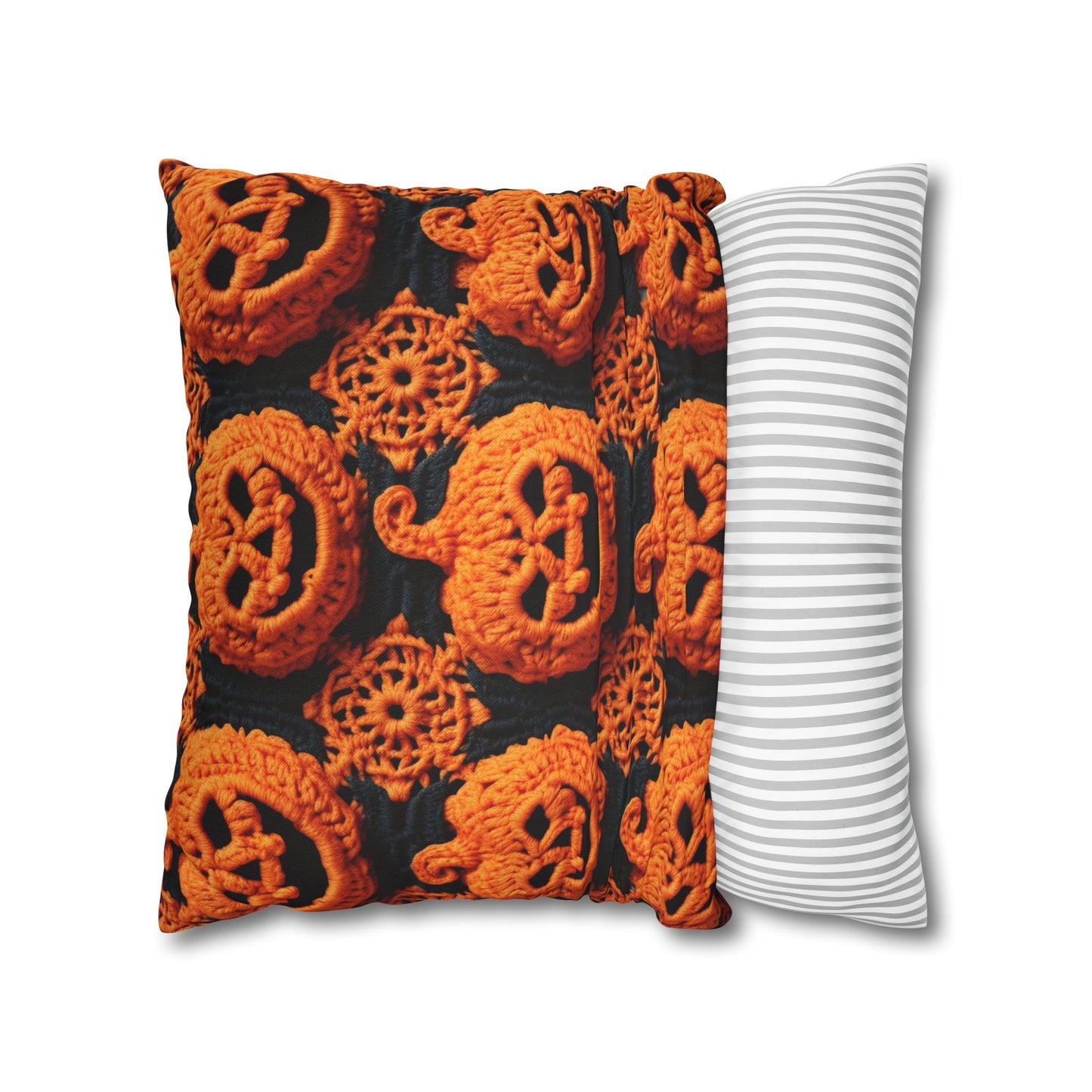 Halloween Crochet Pumpkin Scary Horror Festive Holiday Pattern - Spun Polyester Square Pillow Case