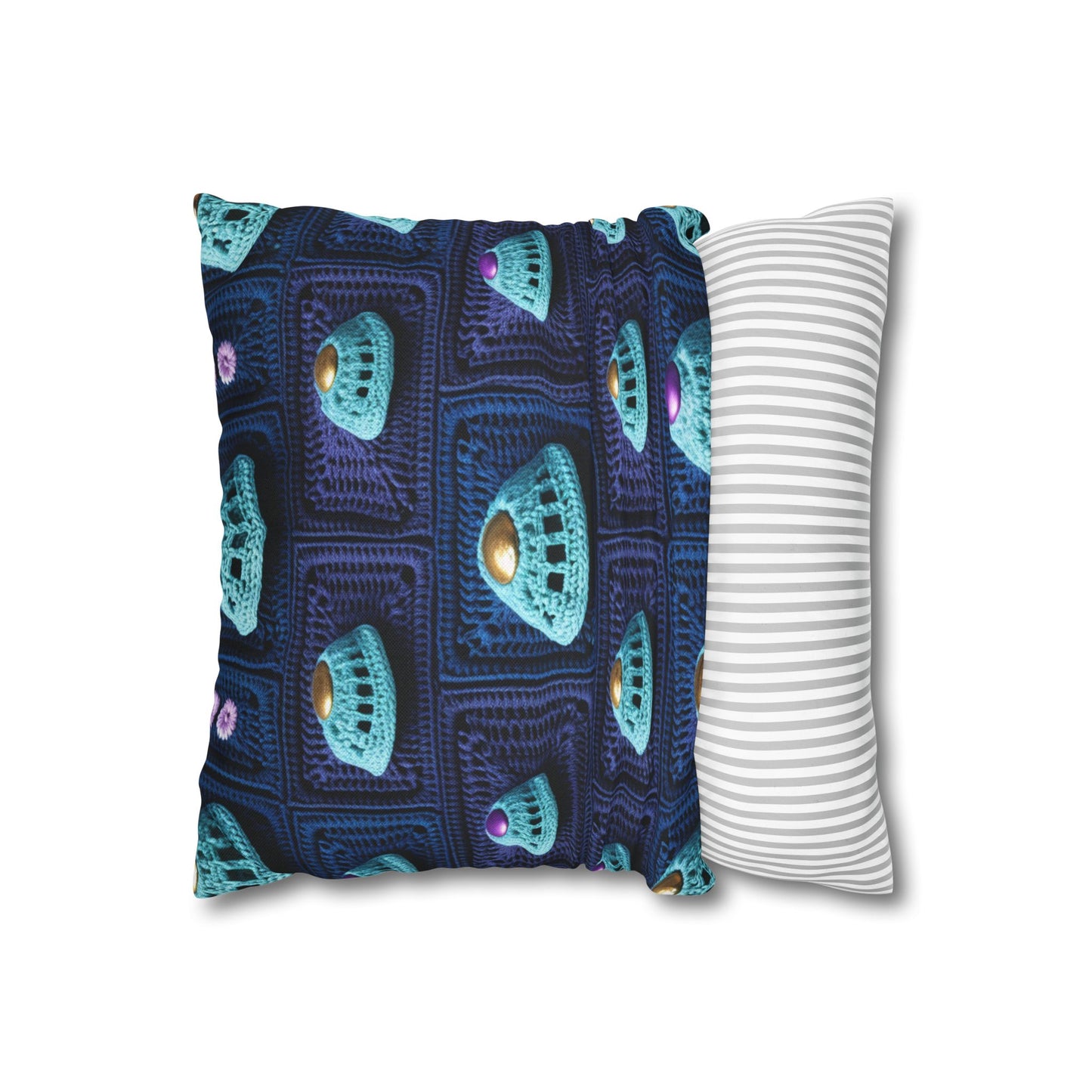 Spaceship UFO Crochet - Galactic Travel Ship - Alien Craft - Flying Saucer - Spun Polyester Square Pillow Case