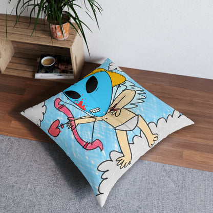 Valentine Arrow Heart Love Visitor Blue Blood Alien Tufted Floor Pillow, Square