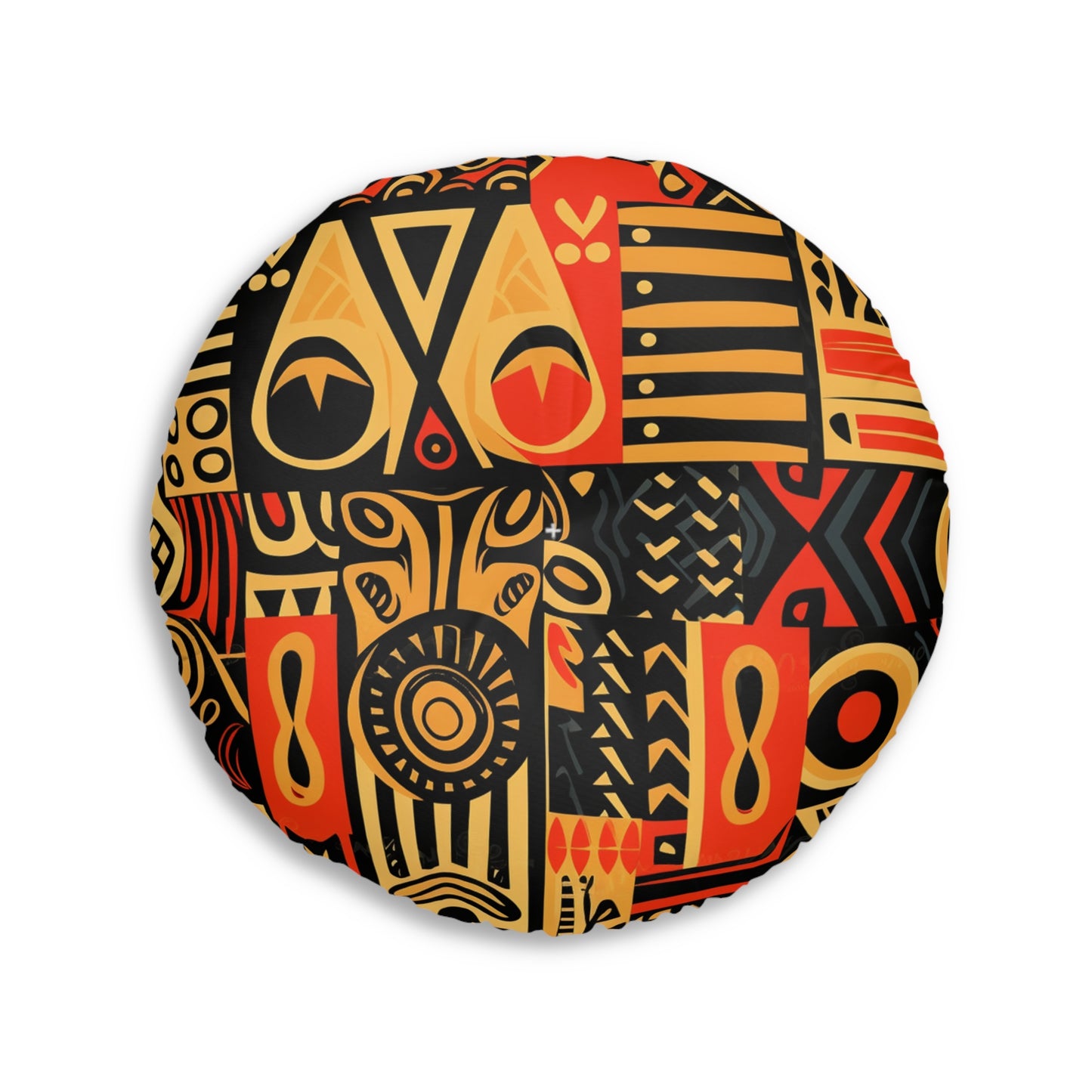 Tribal Art-Inspired Abstract Symbols, Heritage - Tufted Floor Pillow, Round