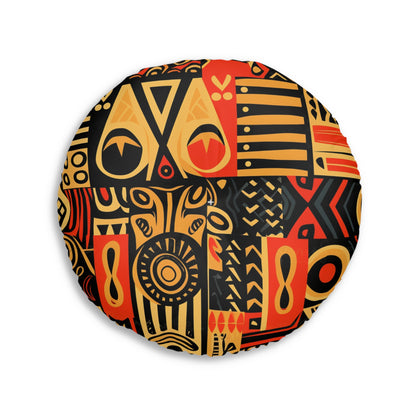 Tribal Art-Inspired Abstract Symbols, Heritage - Tufted Floor Pillow, Round