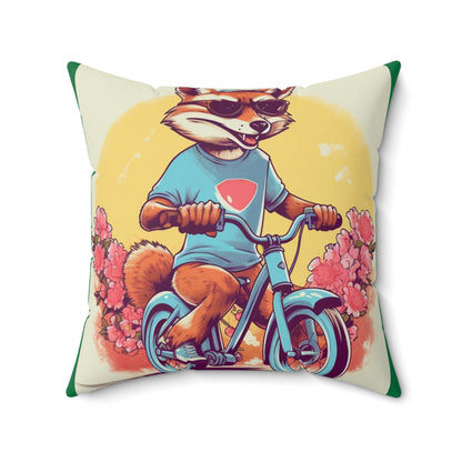 Fox Riding Bike Cartoon Anime Culture Graphic Spun Polyester Square Pillow