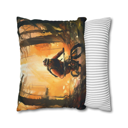 Mountain Bike Adventure - Forest Trail Graphic Spun Polyester Square Pillow Case