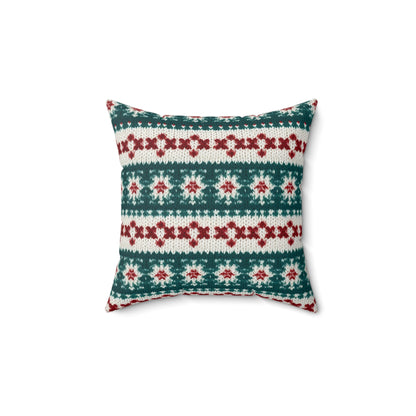 Christmas Knit Crochet Holiday, Festive Yuletide Pattern, Winter Season - Spun Polyester Square Pillow