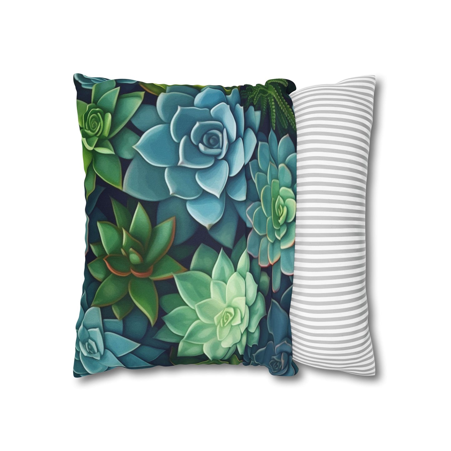 Minimalist Succulent Array - Vibrant Botanical Pattern Spun Polyester Square Pillow Case