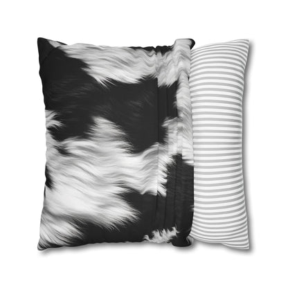 Cowhide on Hair Leather - Black and White - Designer Style - Spun Polyester Square Pillow Case