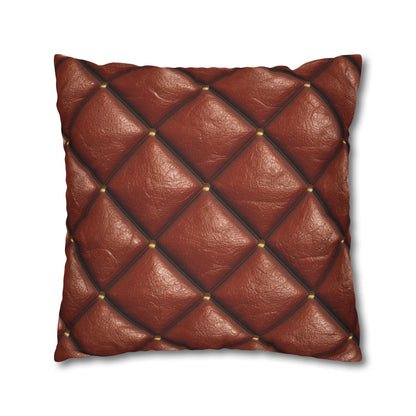 Brown Leather Cognac Pattern Rugged Durable Design Style - Spun Polyester Square Pillow Case