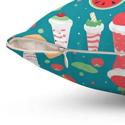 Quirky Summer Food Watermelon Ice Cream Cocktail Pattern Spun Polyester Square Pillow