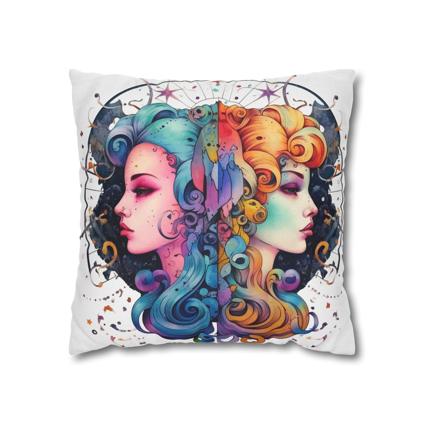 Graffiti Gemini Zodiac Sign - Astrology, Twins Symbol - Spun Polyester Square Pillow Case