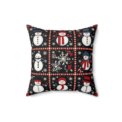 Snowman Winter Quilt Design - Spun Polyester Square Pillow