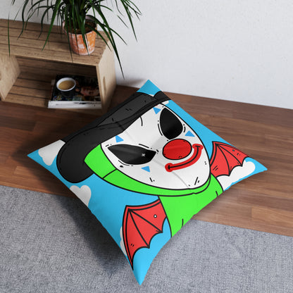 Multi Visitor (2) Green Alien w/ Devil Wings + Mushroom Head Tufted Floor Pillow, Square