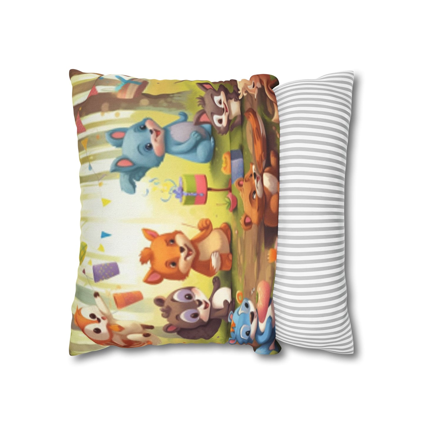 Nursery Art - Cartoon Forest Animals Party Design Spun Polyester Square Pillow Case