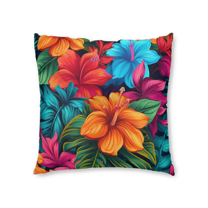 Hawaiian-Inspired Tropical Floral Pattern Design Tufted Floor Pillow, Square