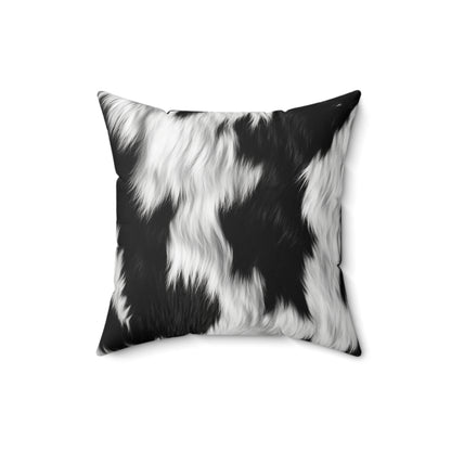 Cowhide on Hair Leather - Black and White - Designer Style - Spun Polyester Square Pillow