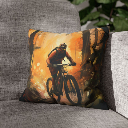 Mountain Bike Adventure - Forest Trail Graphic Spun Polyester Square Pillow Case