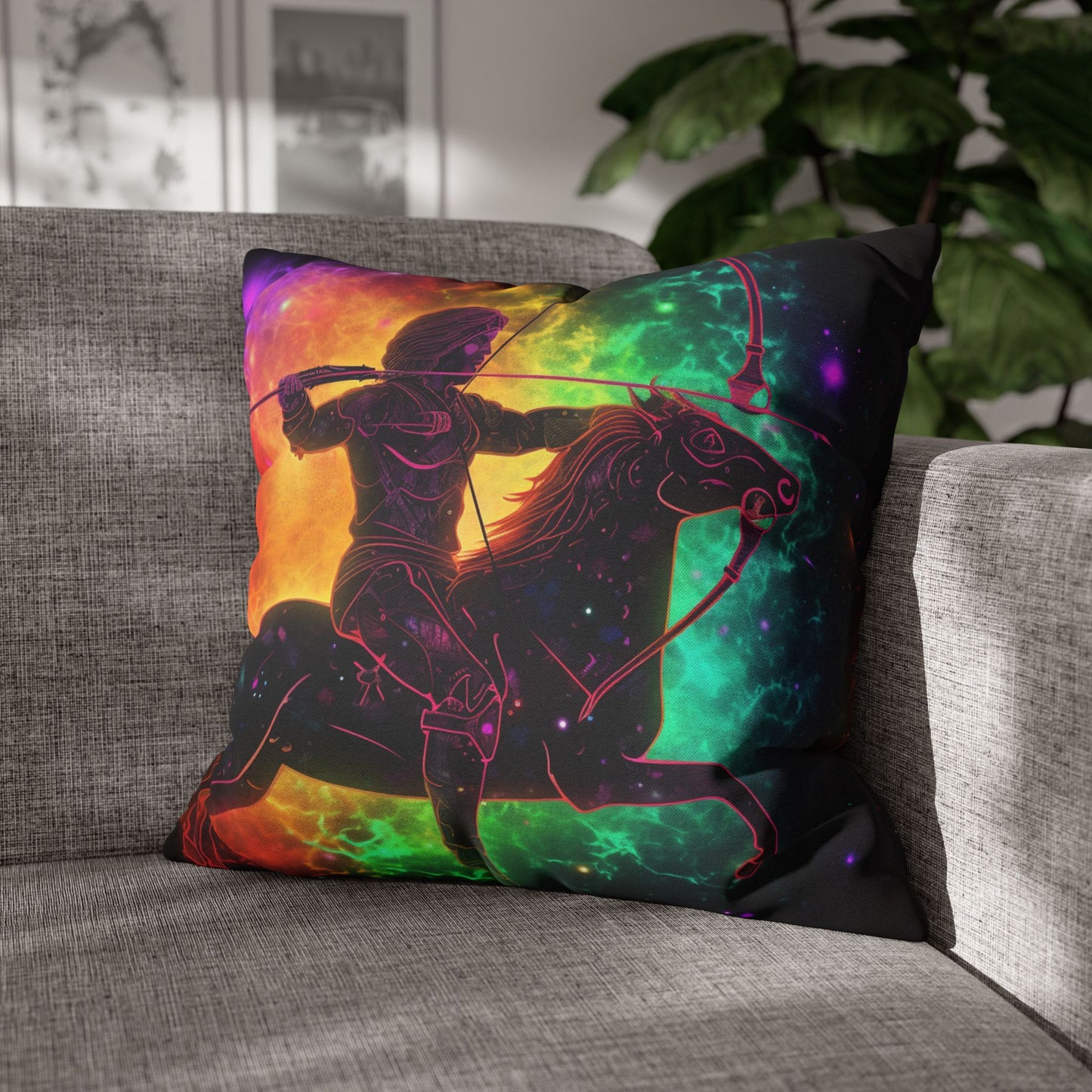 Colorful Sagittarius Zodiac Sign - Star Universe Theme - Spun Polyester Square Pillow Case