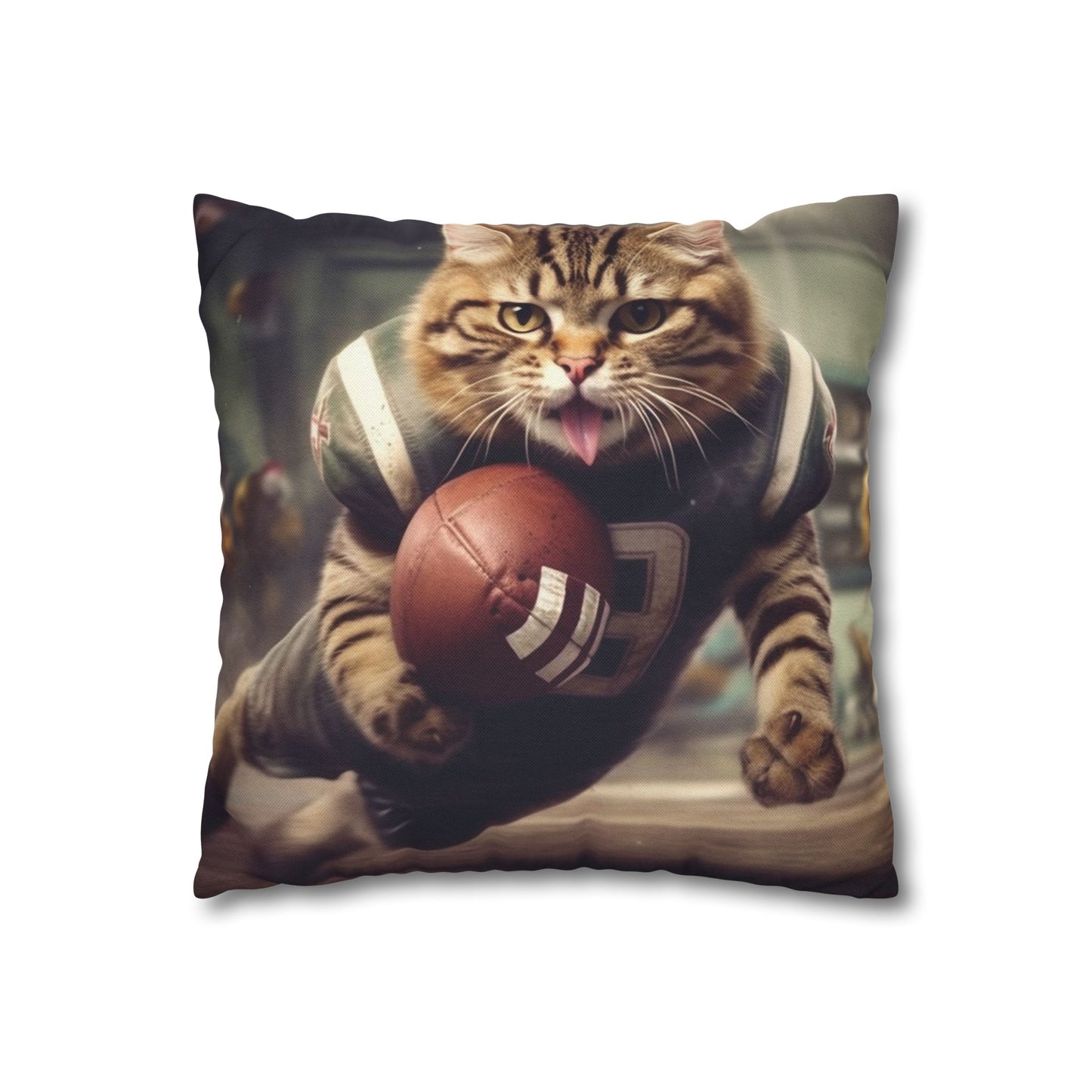 Football Field Felines: Kitty Cats in Sport Tackling Scoring Game Position - Spun Polyester Square Pillow Case