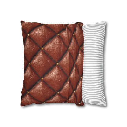 Brown Leather Cognac Pattern Rugged Durable Design Style - Spun Polyester Square Pillow Case