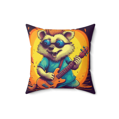 Hedgehog Furry Cute Guitar Music Graphic Spun Polyester Square Pillow