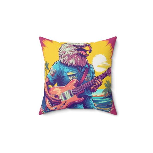 American Rock Star: Bald Eagle with Guitar Graphic Spun Polyester Square Pillow