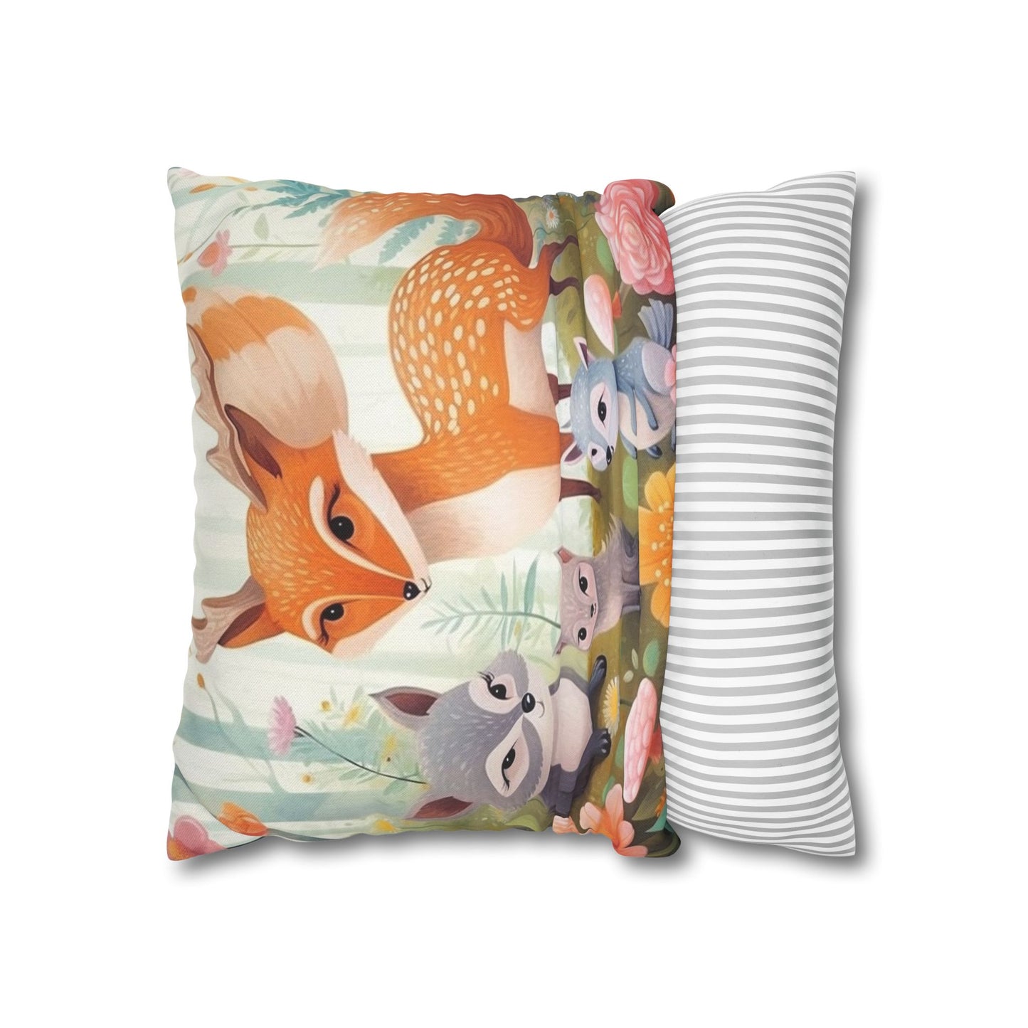 Cute Woodland Creatures Whimsical Animal Art Spun Polyester Square Pillow Case