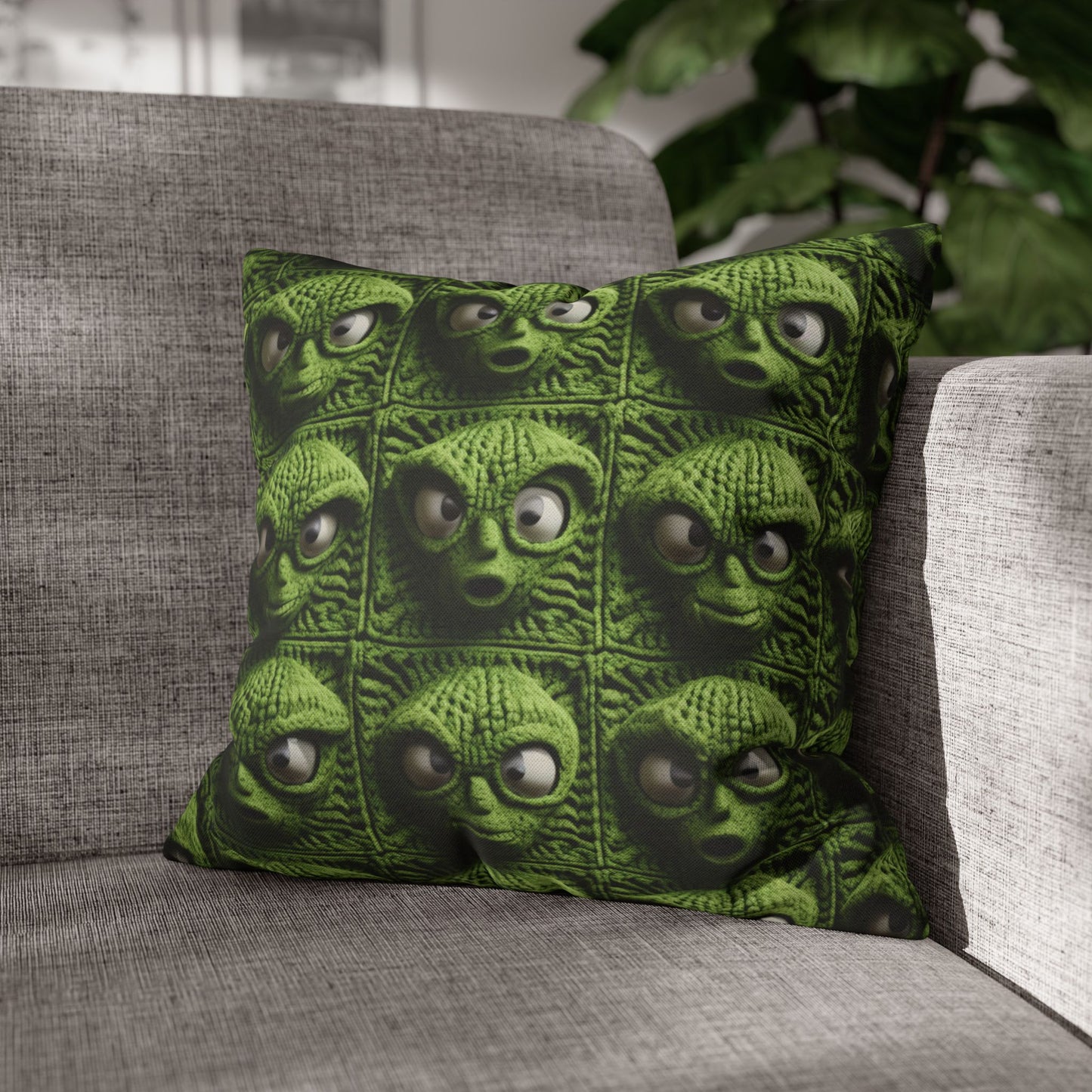 Alien Granny Square Crochet - Galacitc Space Sci fi Fantasy Theme - Spun Polyester Square Pillow Case