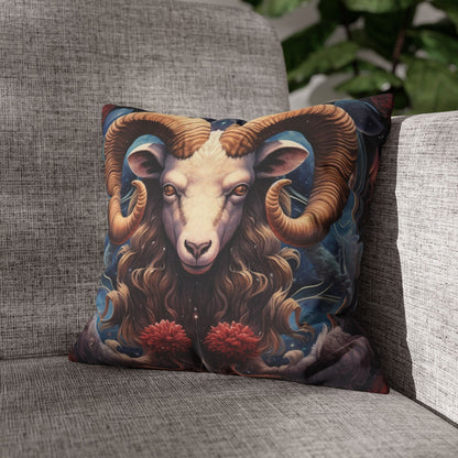 Aries Zodiac Ram - Vibrant Astrological Sign Cosmic Space Symbol - Spun Polyester Square Pillow Case