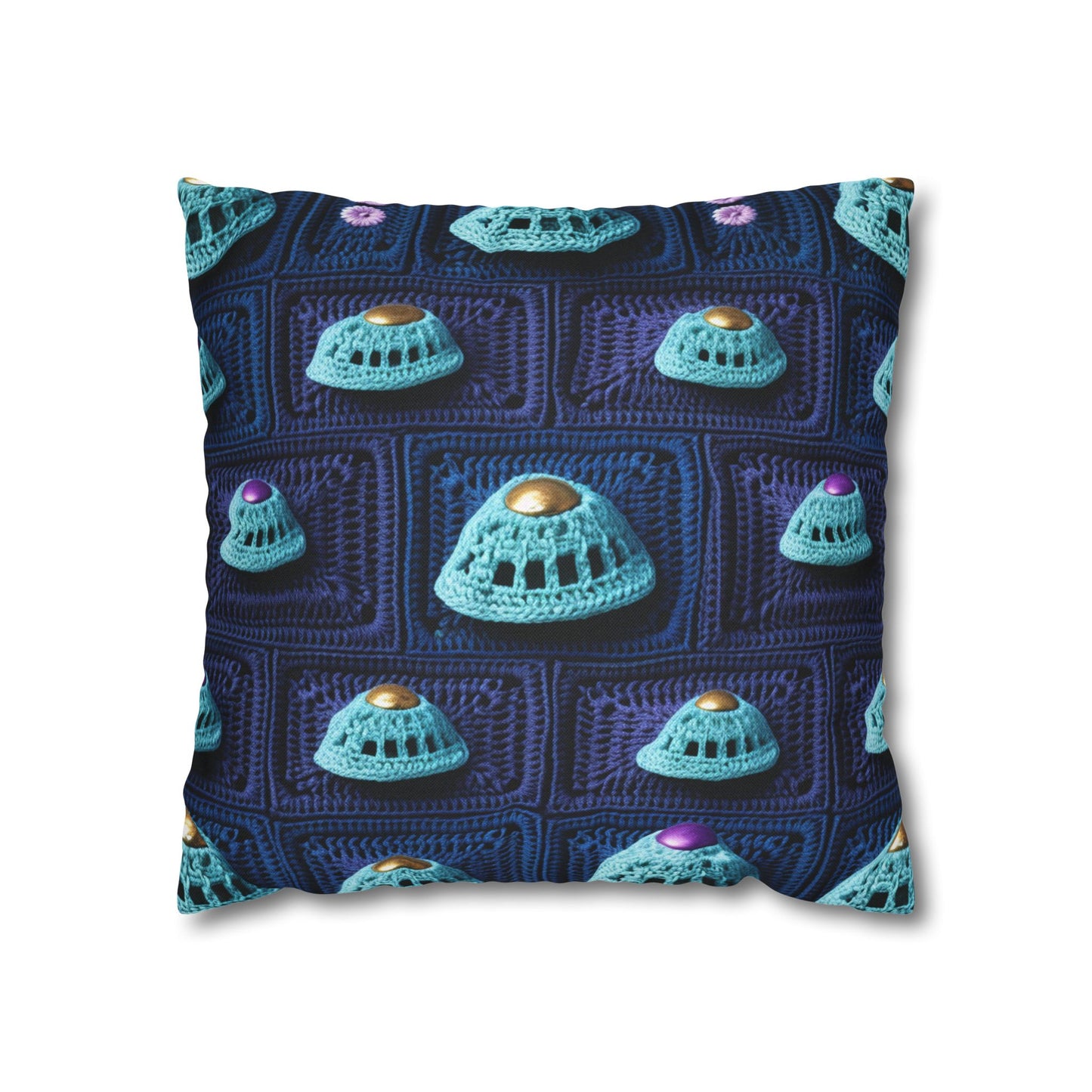 Spaceship UFO Crochet - Galactic Travel Ship - Alien Craft - Flying Saucer - Spun Polyester Square Pillow Case