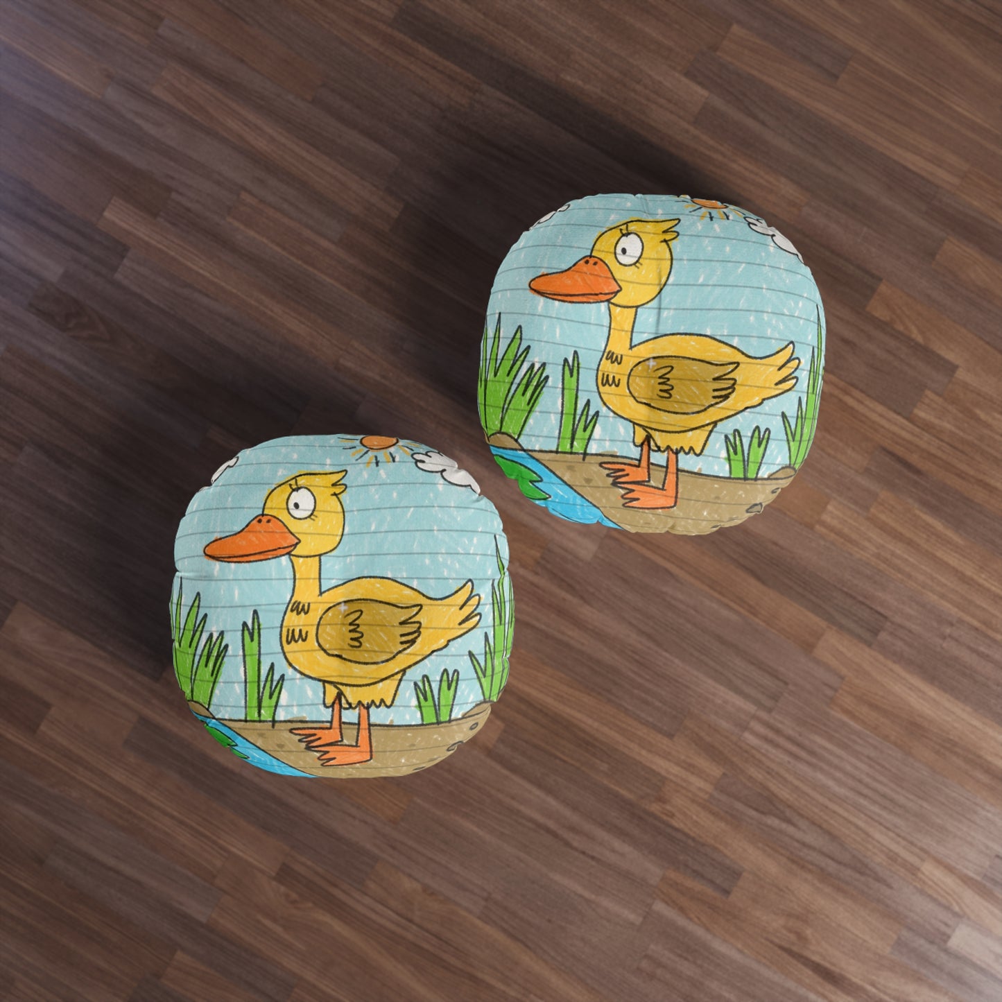 Yellow Duck Bird Pond Tufted Floor Pillow, Round