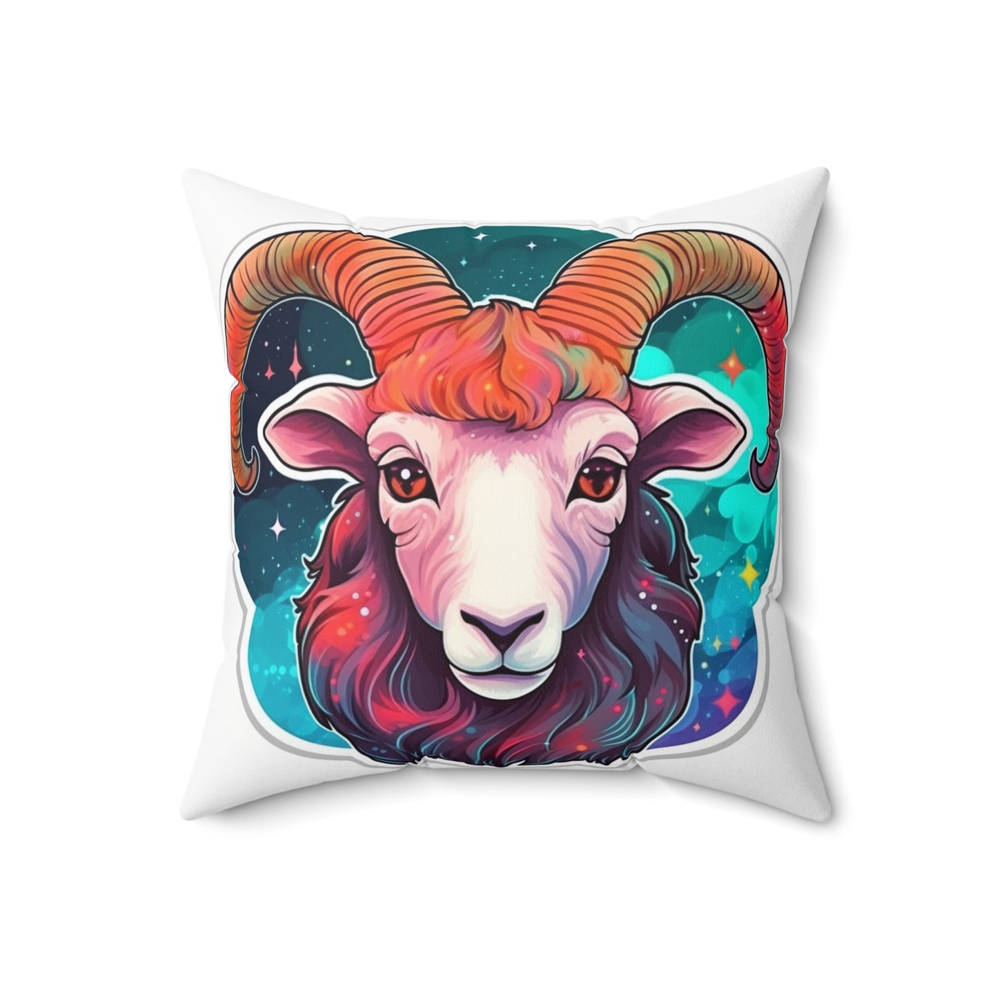 Aries Zodiac Sign - Vivid & Bright Color Cosmic Astrology Symbol - Spun Polyester Square Pillow