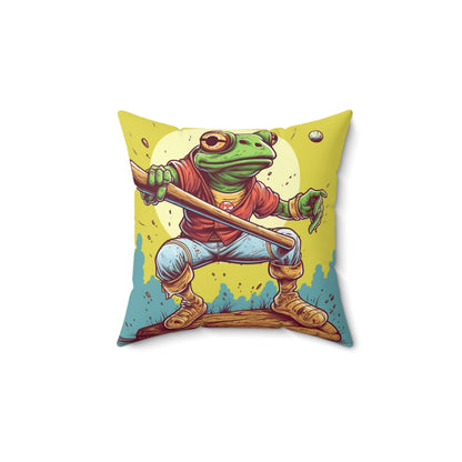 Baseball Frog Athlete Sports Amphibian Spun Polyester Square Pillow