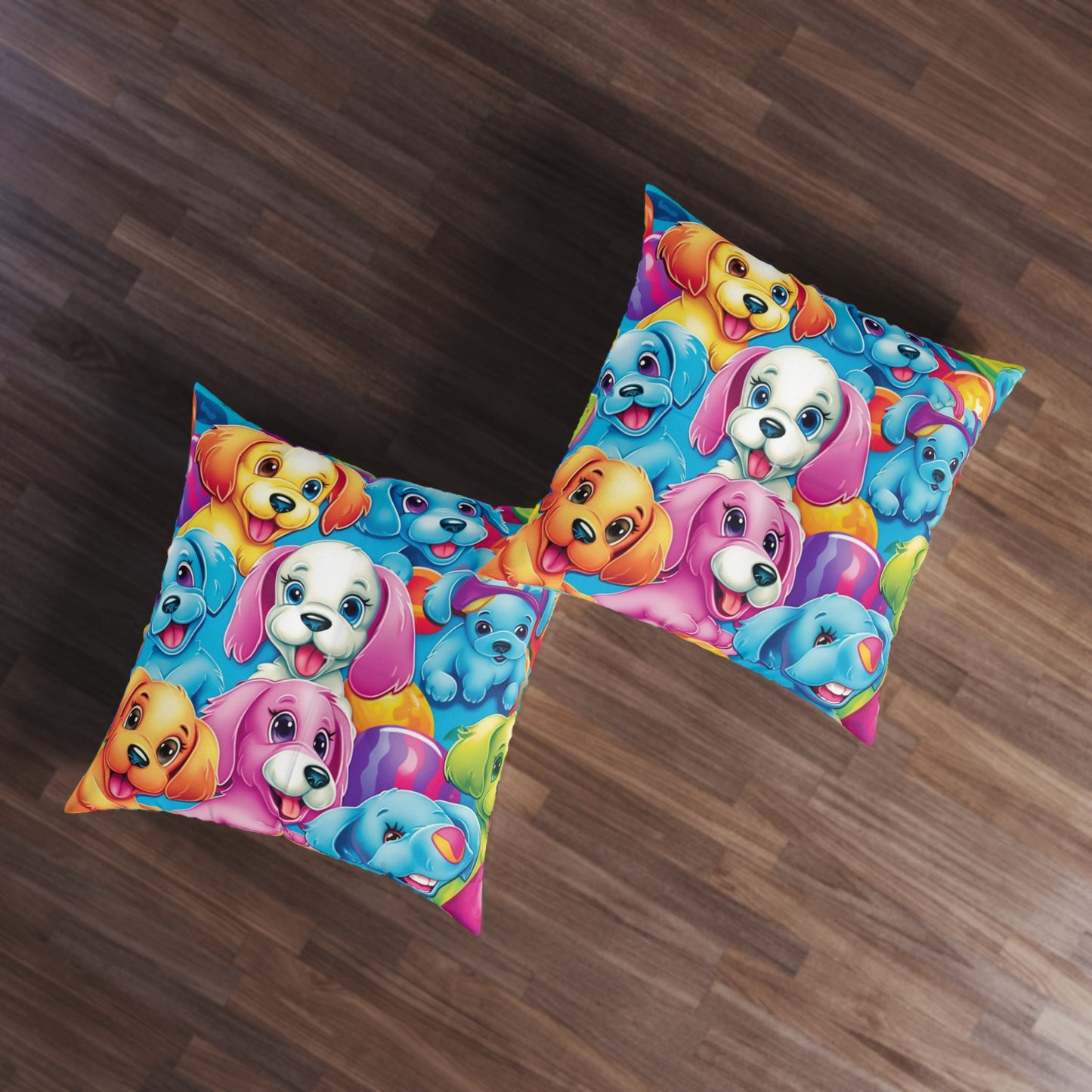 Happy Puppy & Dog Design - Vivid and Eye-Catching - Tufted Floor Pillow, Square