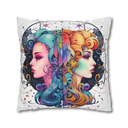 Graffiti Gemini Zodiac Sign - Astrology, Twins Symbol - Spun Polyester Square Pillow Case